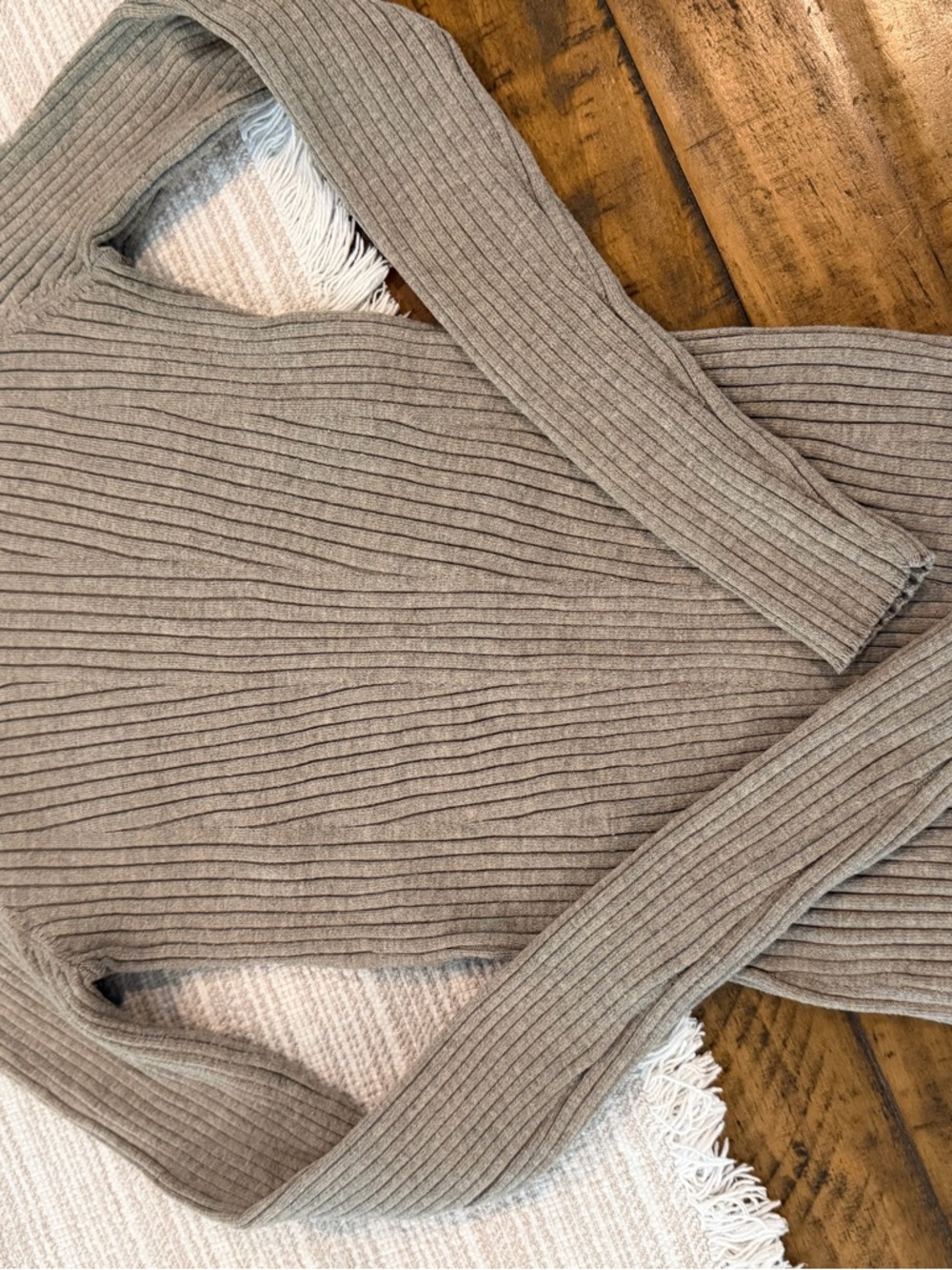 H&M Ribbed Mock Neck Sweater in Taupe Gray